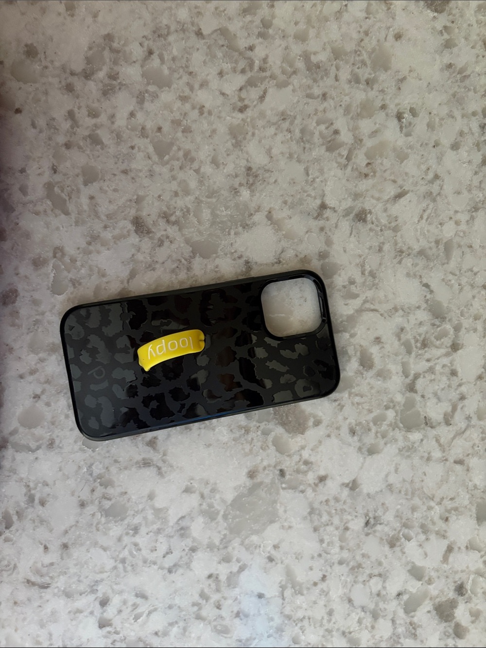 Black Leopard Print Phone Case with Yellow Accent